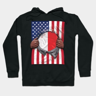 Malta Flag American Flag Ripped - Gift for Maltese From Malta Hoodie